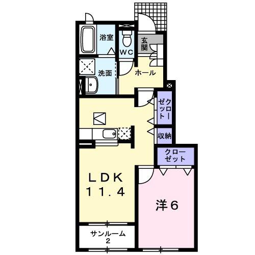 ヴィラ・かたかご I(1LDK/1階)の間取り写真