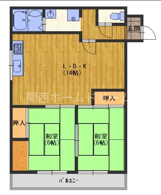 コーポ大東(2LDK/2階)の間取り写真