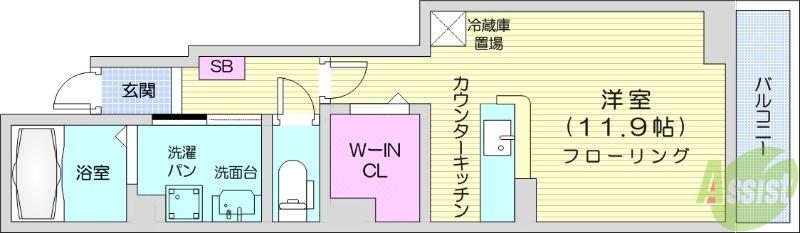 コリーヌA(ワンルーム/1階)の間取り写真