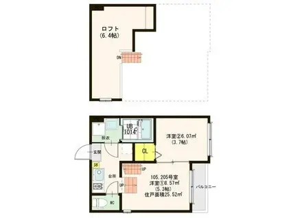 サン・カミエール城南(2K/1階)の間取り写真