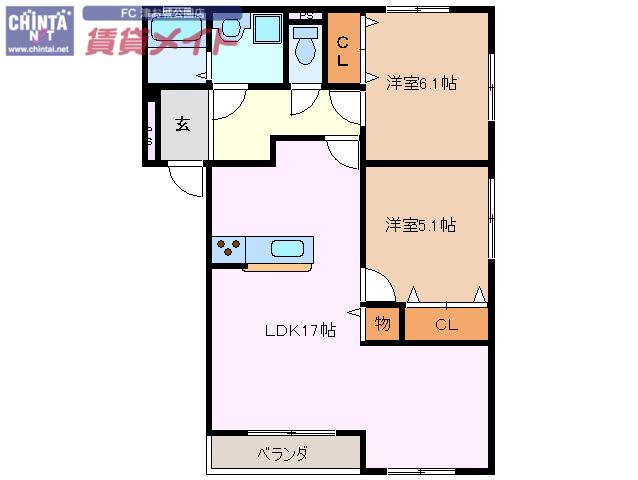 マルビエント(2LDK/1階)の間取り写真