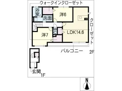 グラニューガーデン B棟(2LDK/2階)の間取り写真