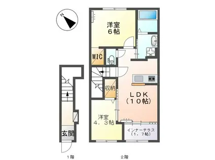 スターテラス 久米(2LDK/2階)の間取り写真