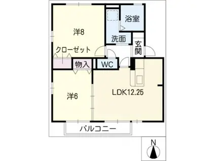 クレスト宮東 B棟(2LDK/2階)の間取り写真