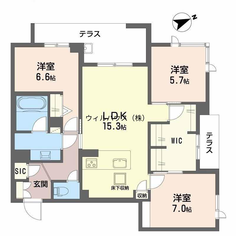 アルテーヌ浜寺元町 B棟(3LDK/1階)の間取り写真