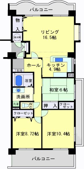 プレッソ城ヶ崎壱番館(3LDK/4階)の間取り写真