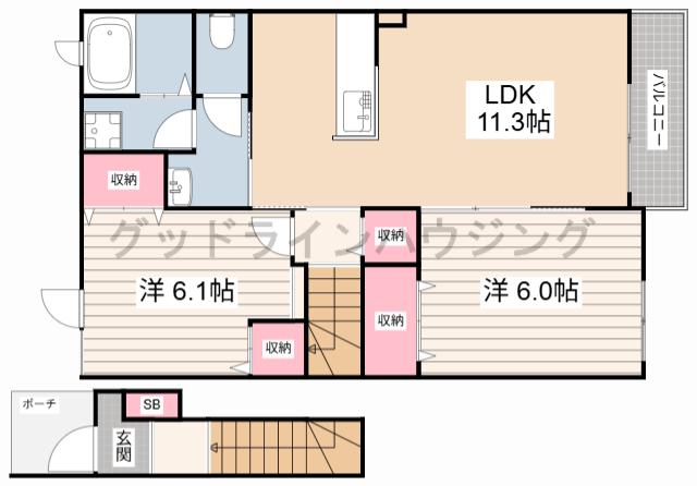 エステート 社I(2LDK/2階)の間取り写真