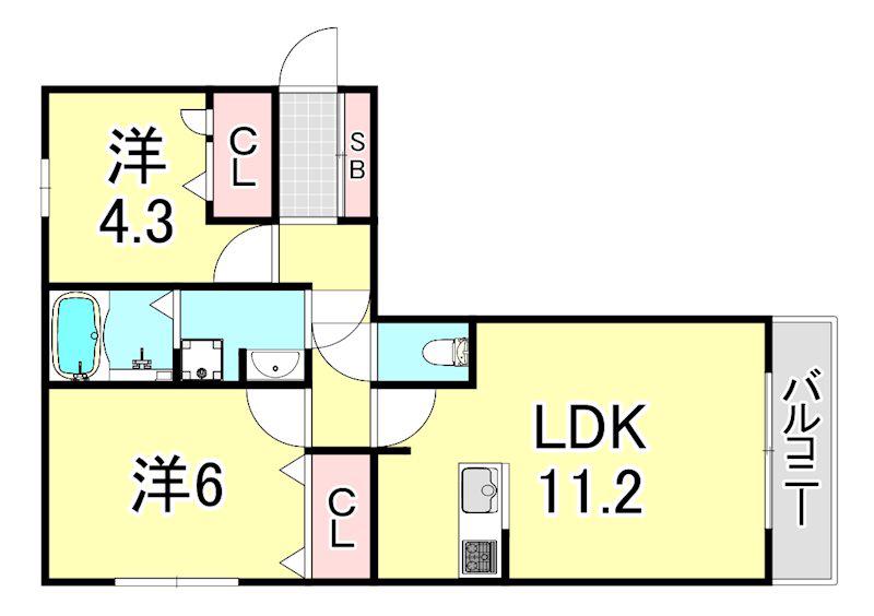 エムライズ西宮(2LDK/2階)の間取り写真