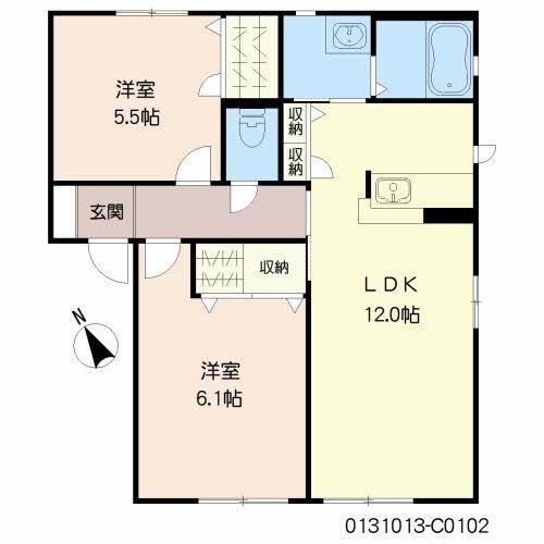 スリーゼC棟(2LDK/1階)の間取り写真
