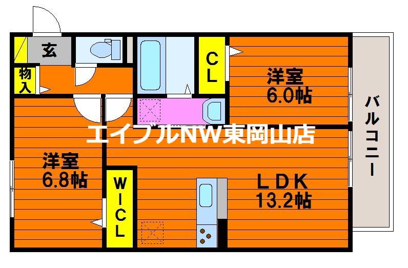 ルピナス高屋(2LDK/1階)の間取り写真