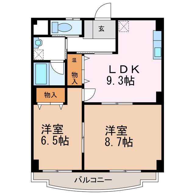 ユーイン井川城(2LDK/3階)の間取り写真