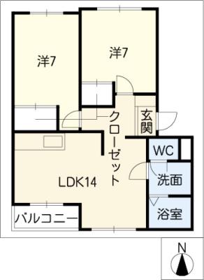 グランディアKSI(2LDK/1階)の間取り写真