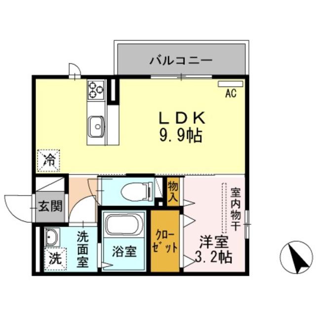 プリムヴェールイースト(1LDK/3階)の間取り写真