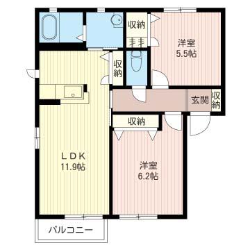 レインボーヒル高間木(2LDK/2階)の間取り写真