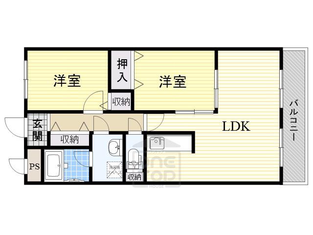リュイール千里(2LDK/4階)の間取り写真