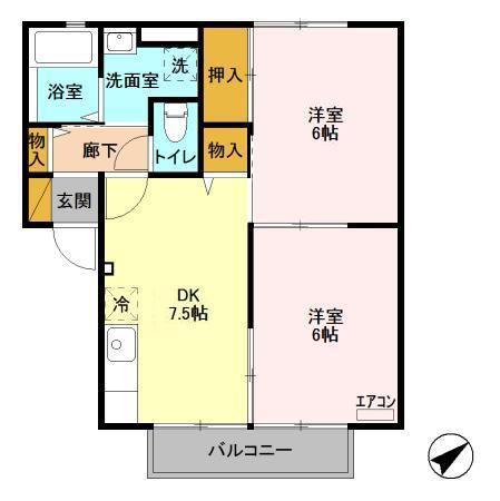 コンフォール A棟(2DK/2階)の間取り写真