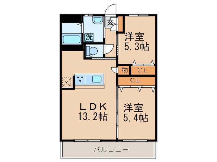 シベール本城(2LDK/4階)の間取り写真