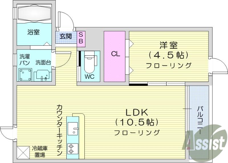 ラ・グラシューズ(1LDK/2階)の間取り写真