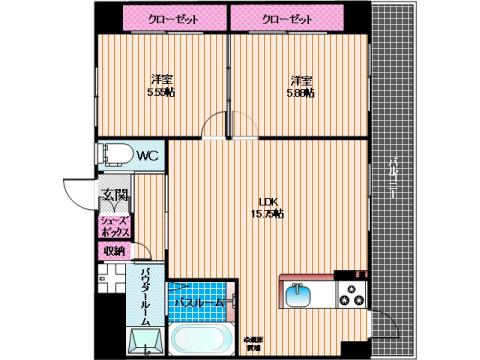 リンドレ長丘(2LDK/2階)の間取り写真