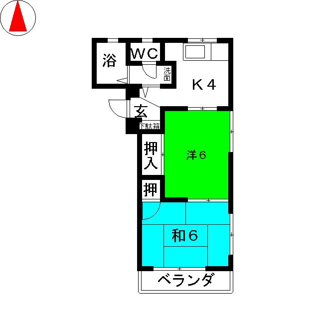 矢田ハイツ(2K/3階)の間取り写真