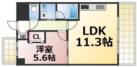 EWALU 城東(1LDK/5階)の間取り写真