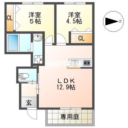 ヴィオラ本鳥栖(2LDK/1階)の間取り写真