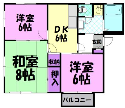 グリムハウスB棟(3DK/2階)の間取り写真