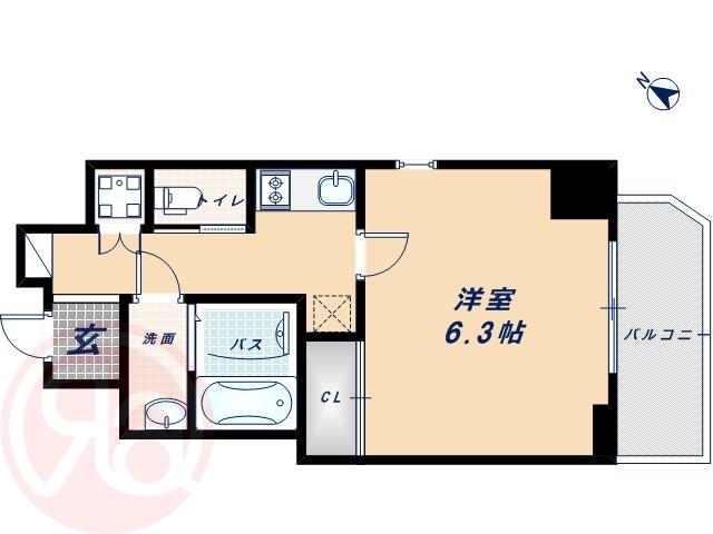 ララプレイス京町堀プロムナード(1K/9階)の間取り写真