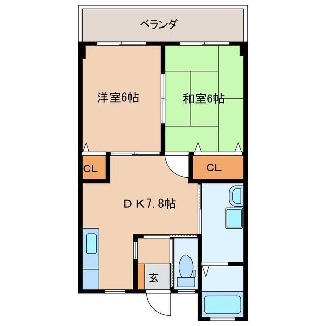 ハッピープレイス(2DK/3階)の間取り写真