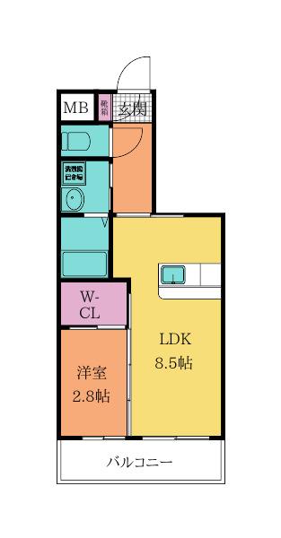 ウイングス重住(1LDK/9階)の間取り写真