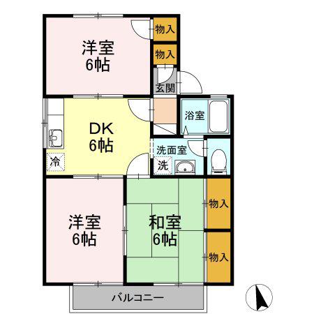 セジュール豊丘B(3DK/2階)の間取り写真