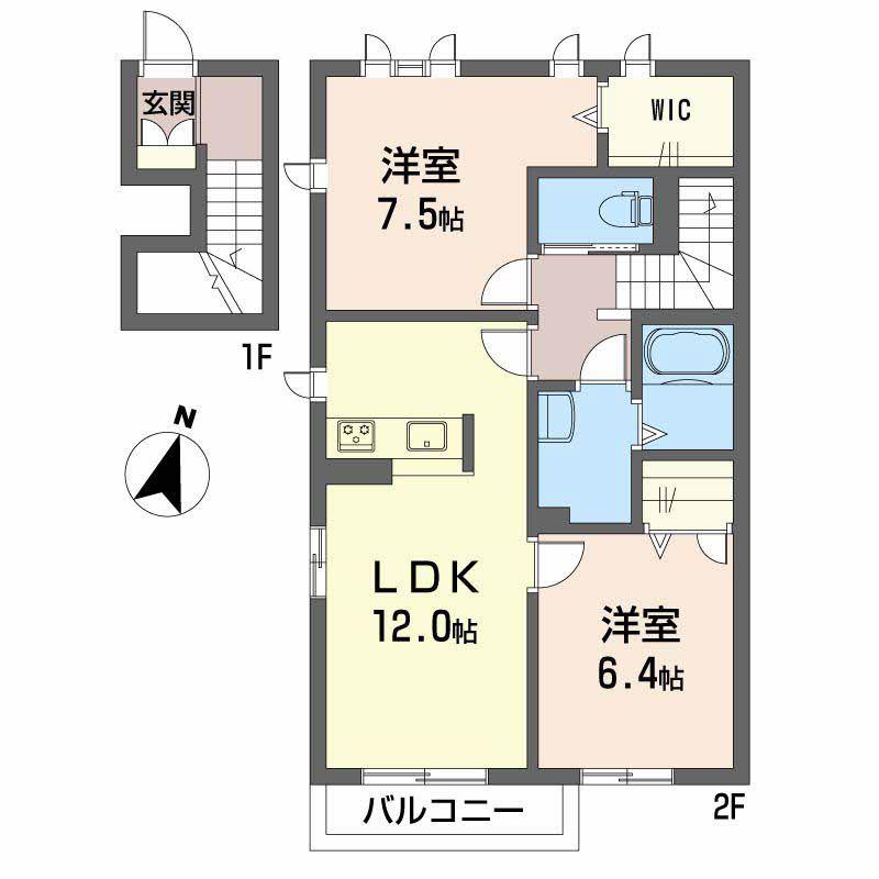 ルミエール波多見(2LDK/2階)の間取り写真