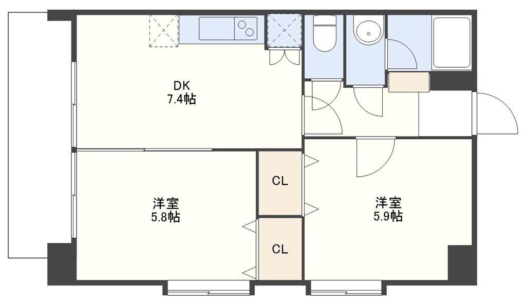 ユーロハイツ岩屋(2DK/4階)の間取り写真
