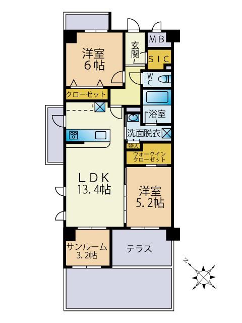 LUMINOUS TERRACE 諸岡(2SLDK/1階)の間取り写真
