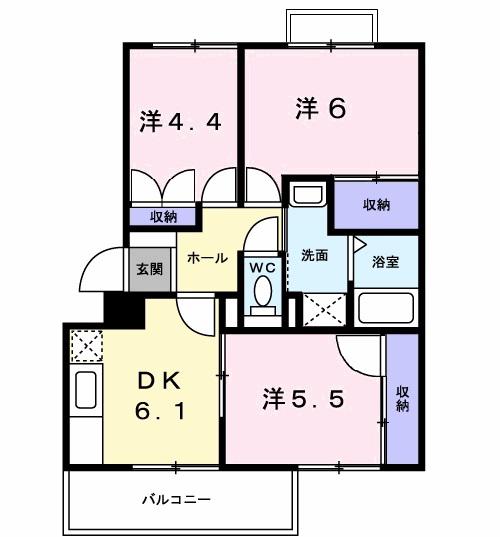 シャルマン竜之口 C棟(3DK/1階)の間取り写真