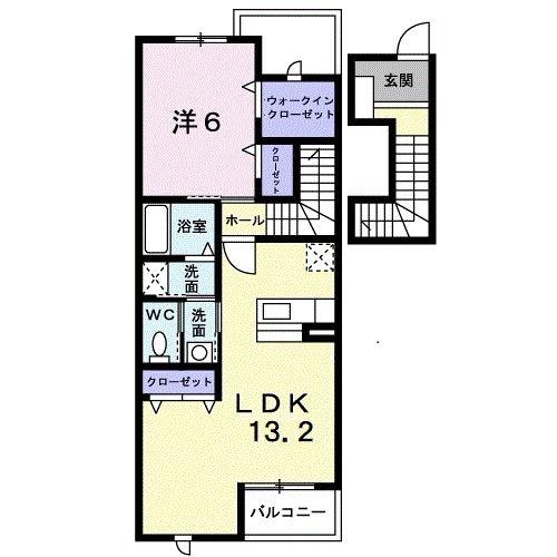 アミティ(1LDK/2階)の間取り写真