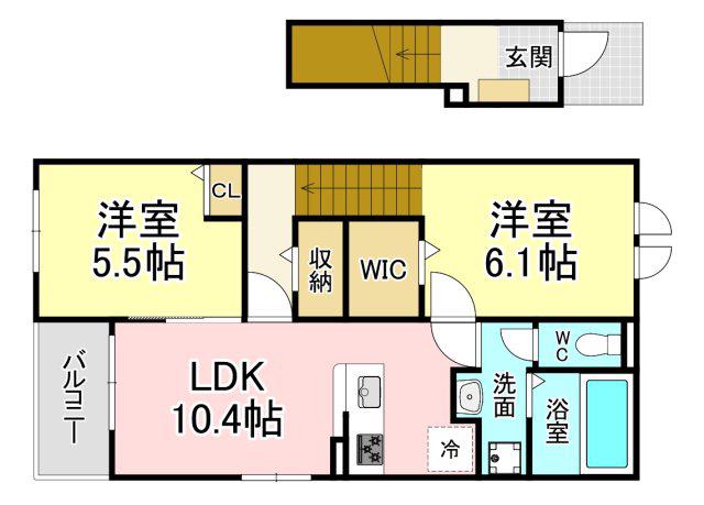 レザンヒル 上の原(2LDK/1階)の間取り写真