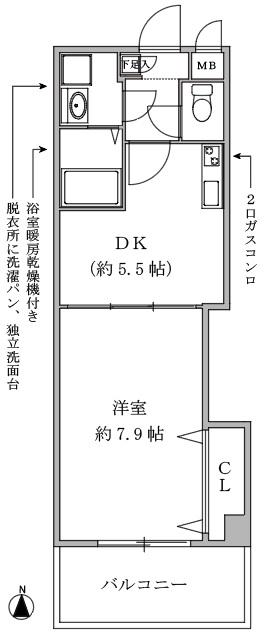 フォレスト西道頓堀(1DK/5階)の間取り写真