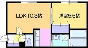 プレシェルト1条通(1LDK/2階)の間取り写真