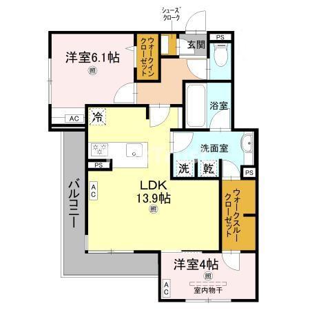 メゾンルル赤川(2LDK/2階)の間取り写真