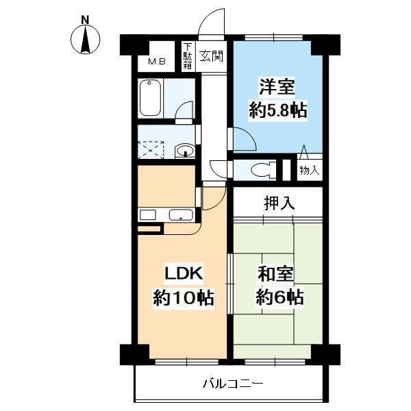 エトアール甲子園口(2LDK/1階)の間取り写真