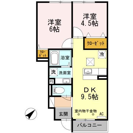 カサヴェール(2DK/1階)の間取り写真