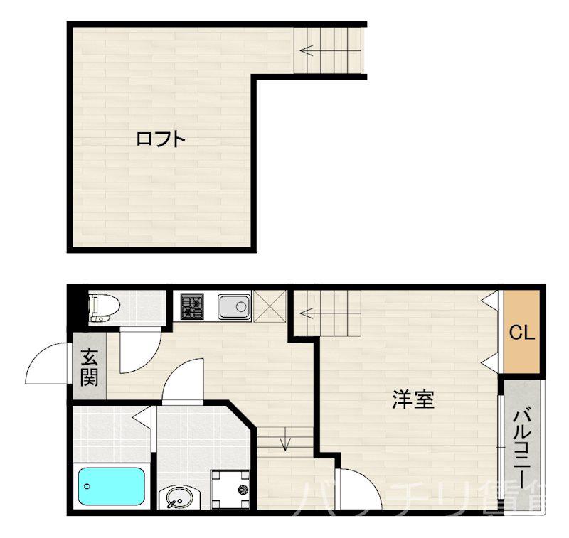 クレオ筥松六番館(1K/2階)の間取り写真