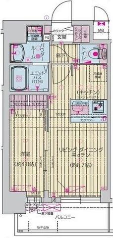 プレリス北巽駅前ラバルス(1LDK/4階)の間取り写真