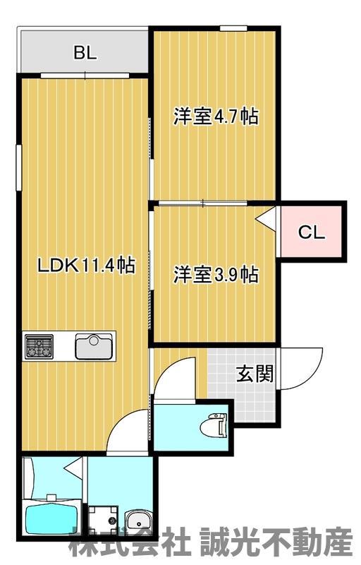 CHRONO桜並木(2LDK/3階)の間取り写真