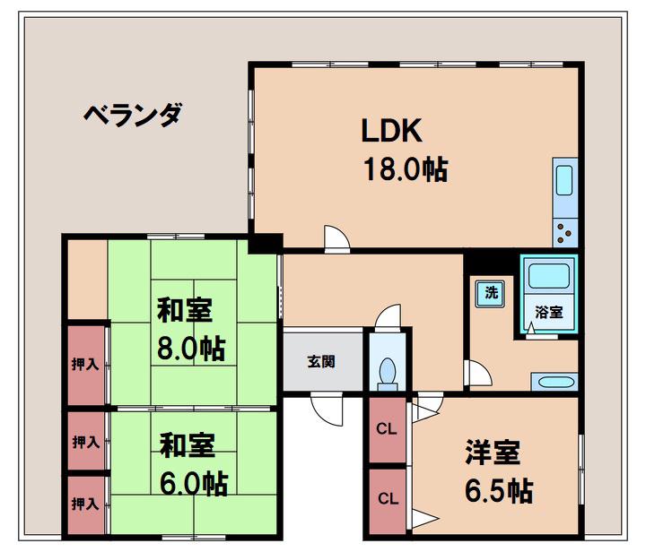 ぴーちばれい(3LDK/4階)の間取り写真