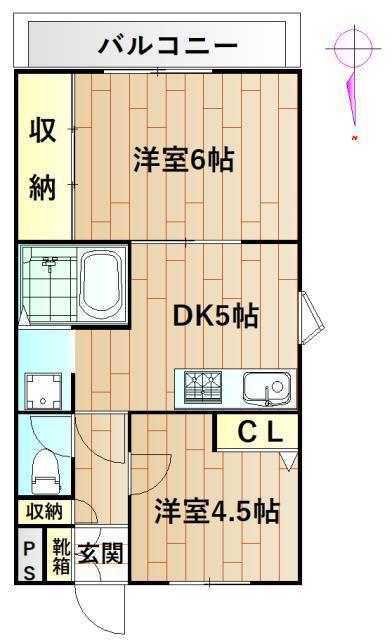 ロイヤルハイツ・すみよし(2DK/3階)の間取り写真