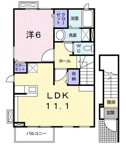 メゾン・ドゥ・リヴィエール(1LDK/2階)の間取り写真