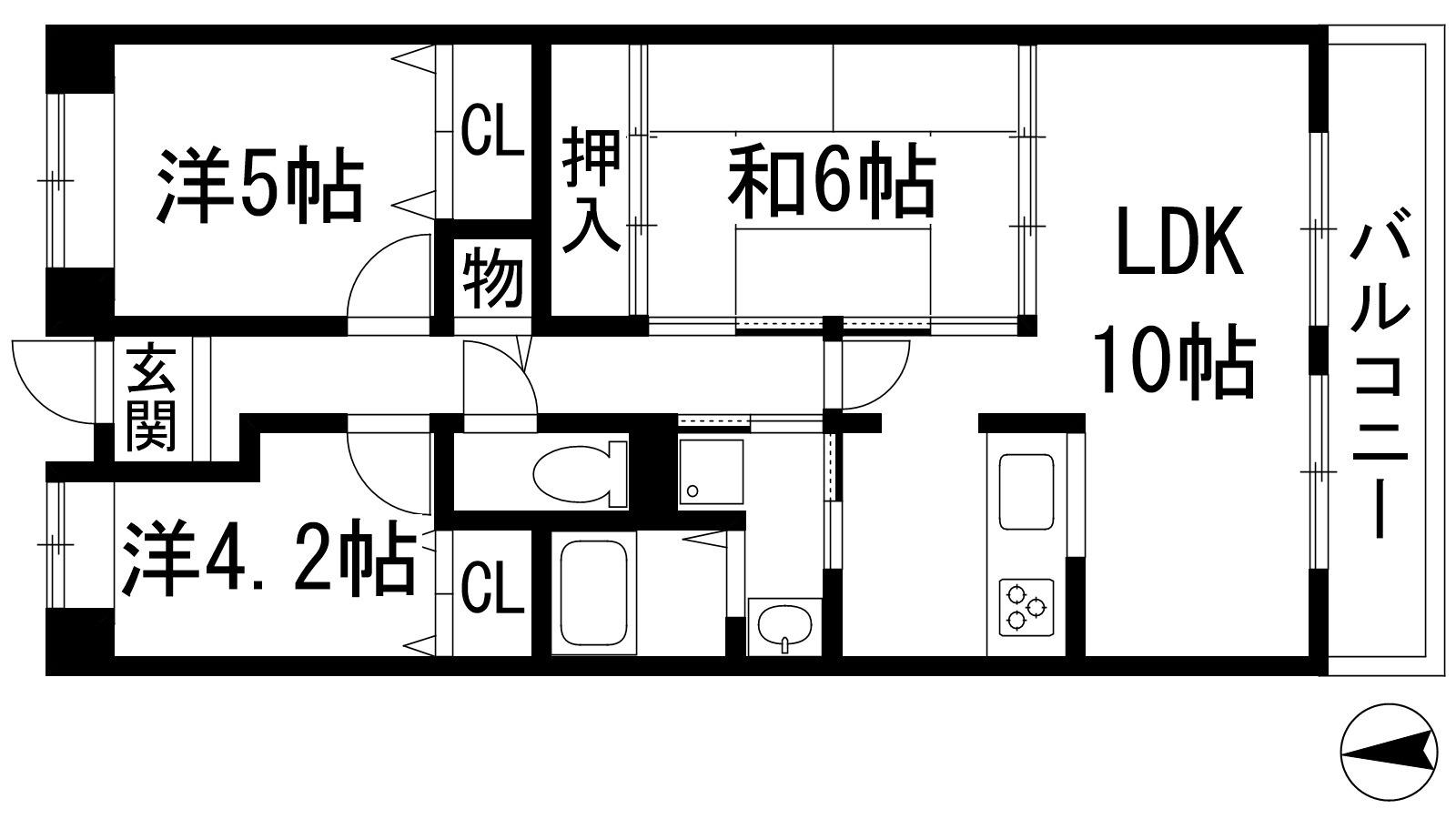パセオ清荒神2番館(3LDK/6階)の間取り写真