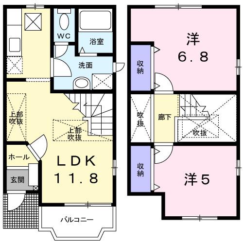 ベラカーザIIB(2LDK/1階)の間取り写真